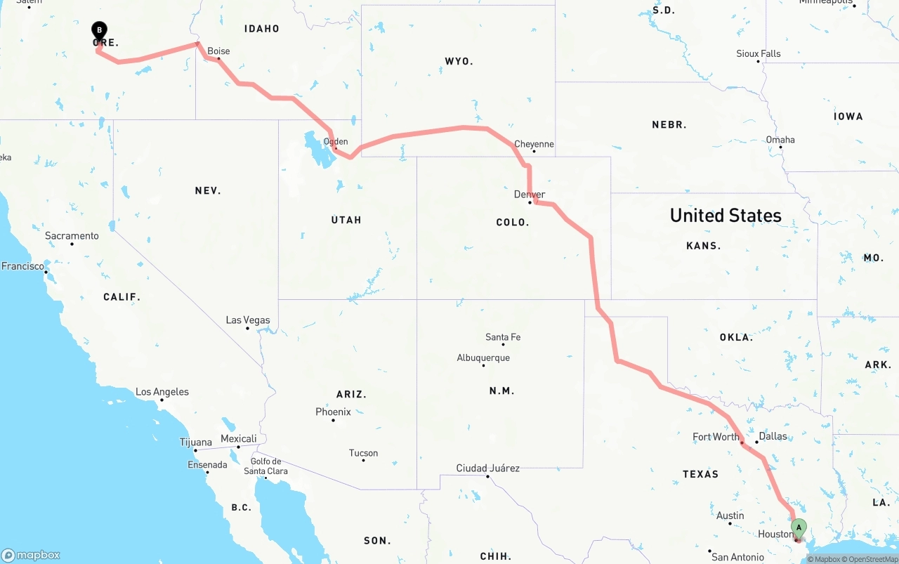 Shipping route from Port of Houston to Oregon