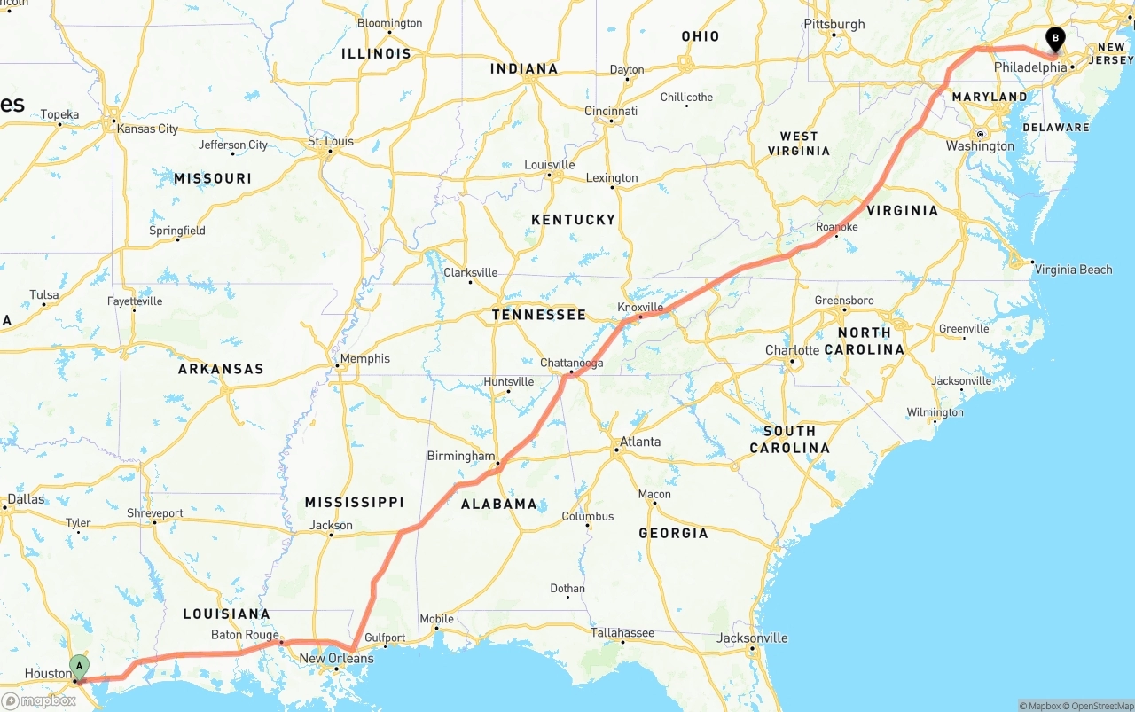 Shipping route from Port of Houston to Phoenix
