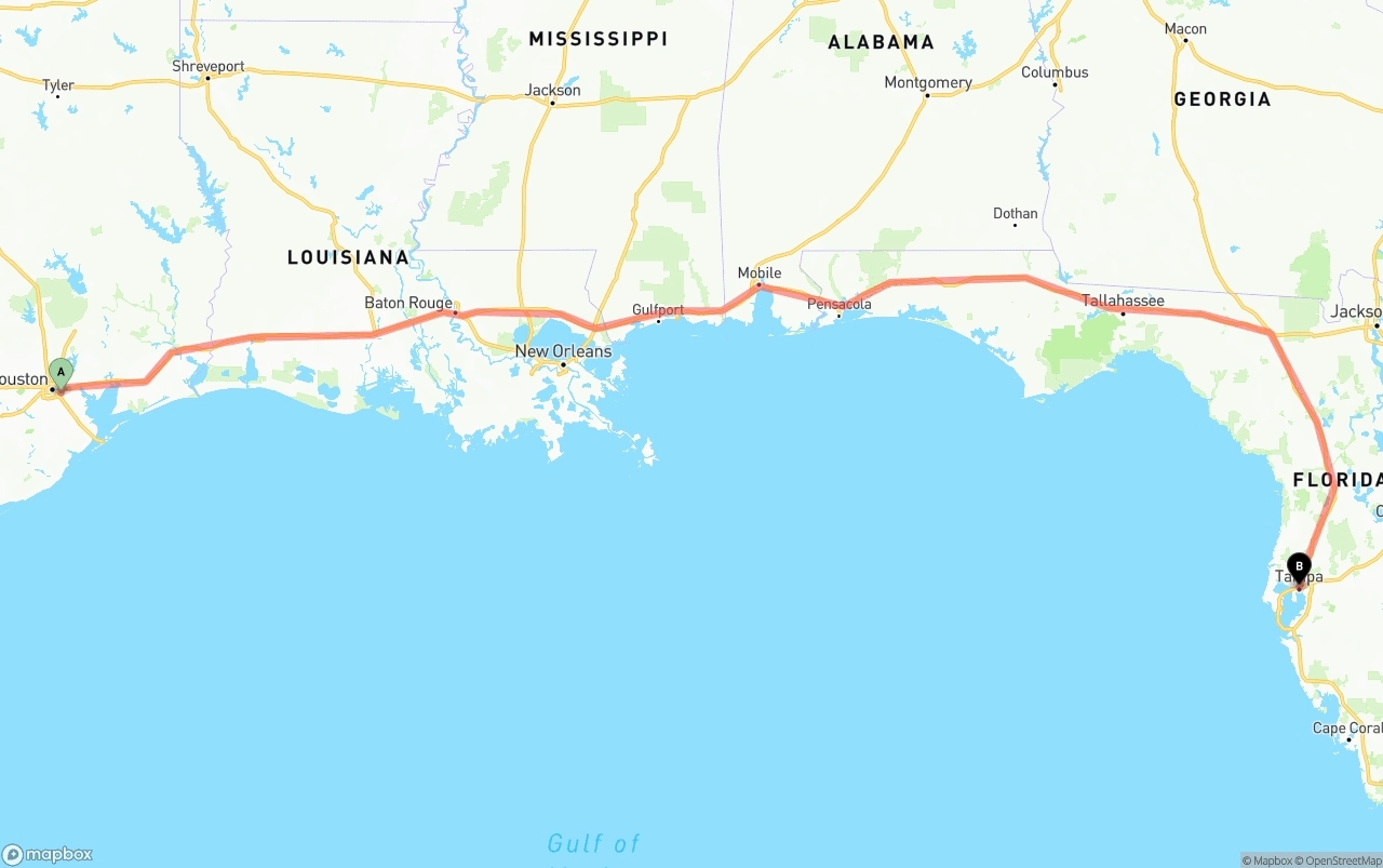 Shipping route from Port of Houston to Tampa