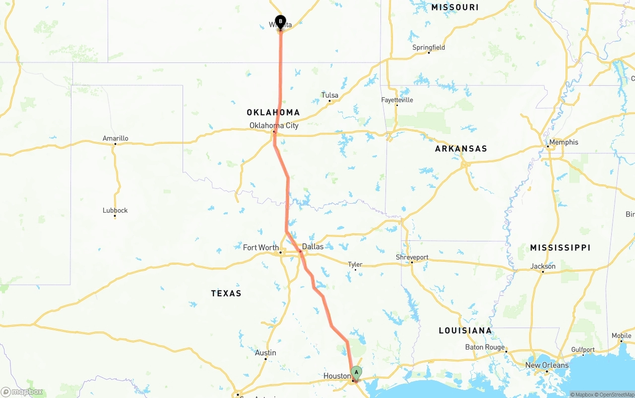 Shipping route from Port of Houston to Wichita