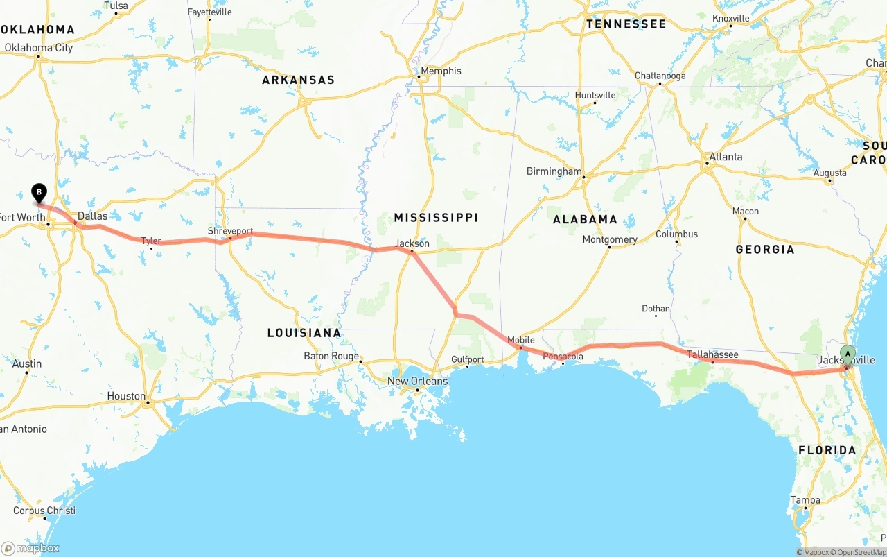 Shipping route from Port of Jacksonville to Aurora