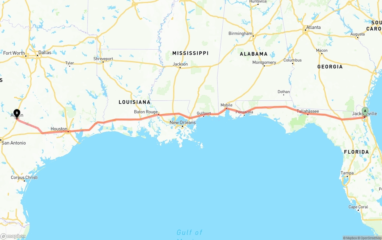 Shipping route from Port of Jacksonville to Austin