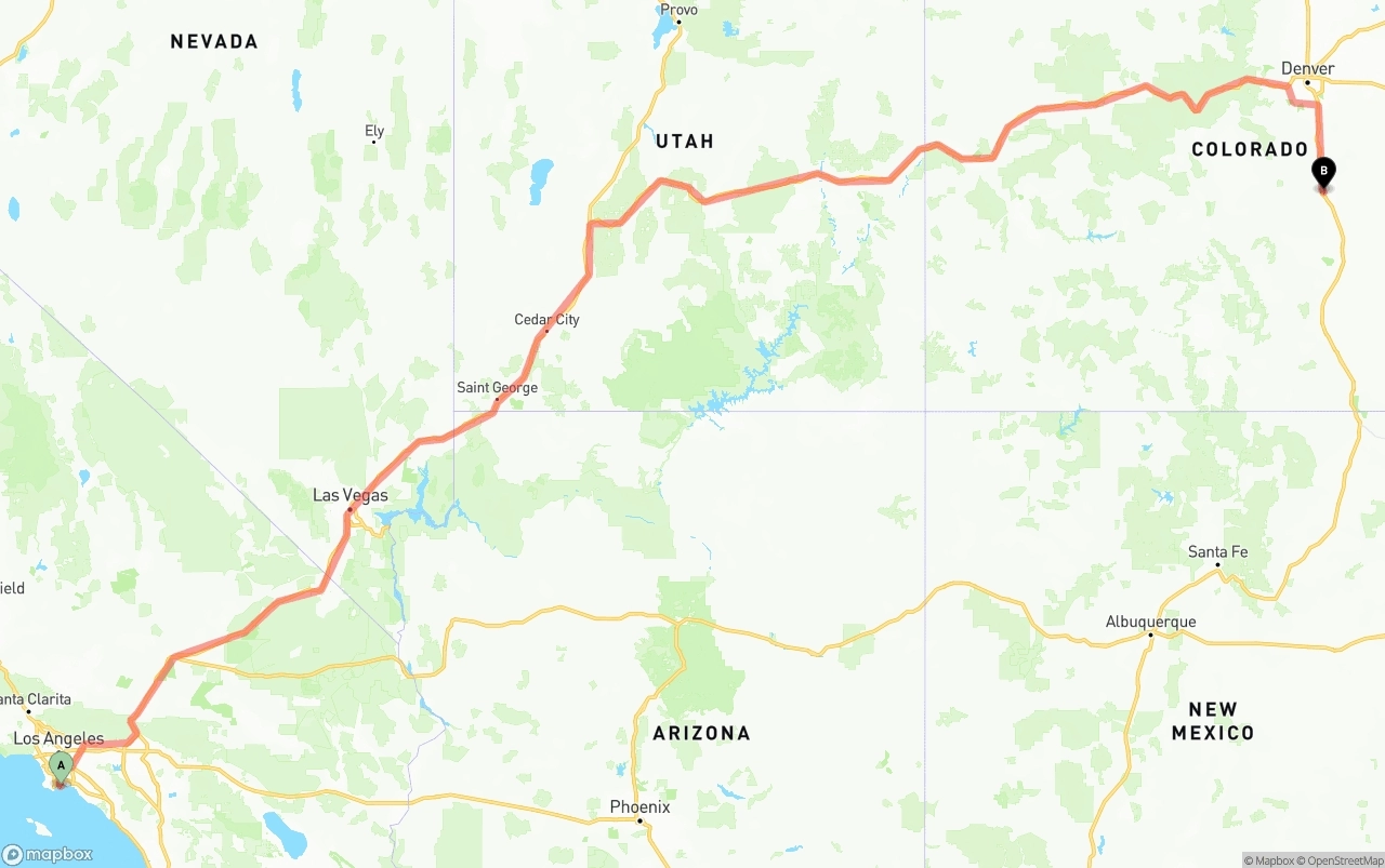 Shipping route from Port of Long Beach to Colorado Springs