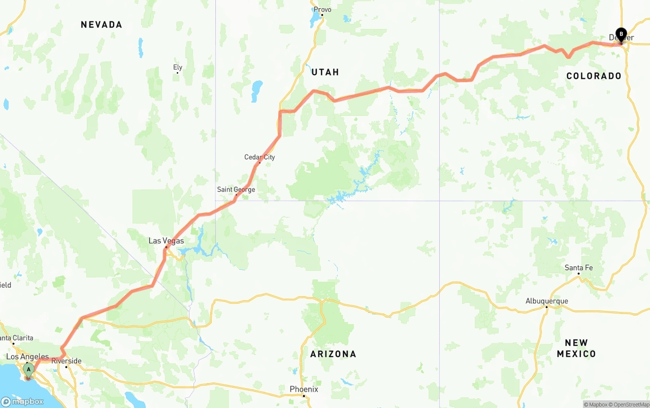 Shipping route from Port of Long Beach to Denver