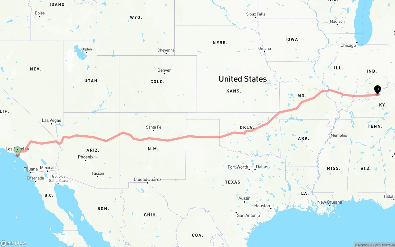 Shipping route from Port of Long Beach to Louisville