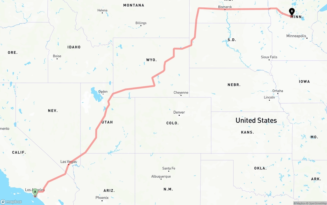 Shipping route from Port of Long Beach to Minnesota
