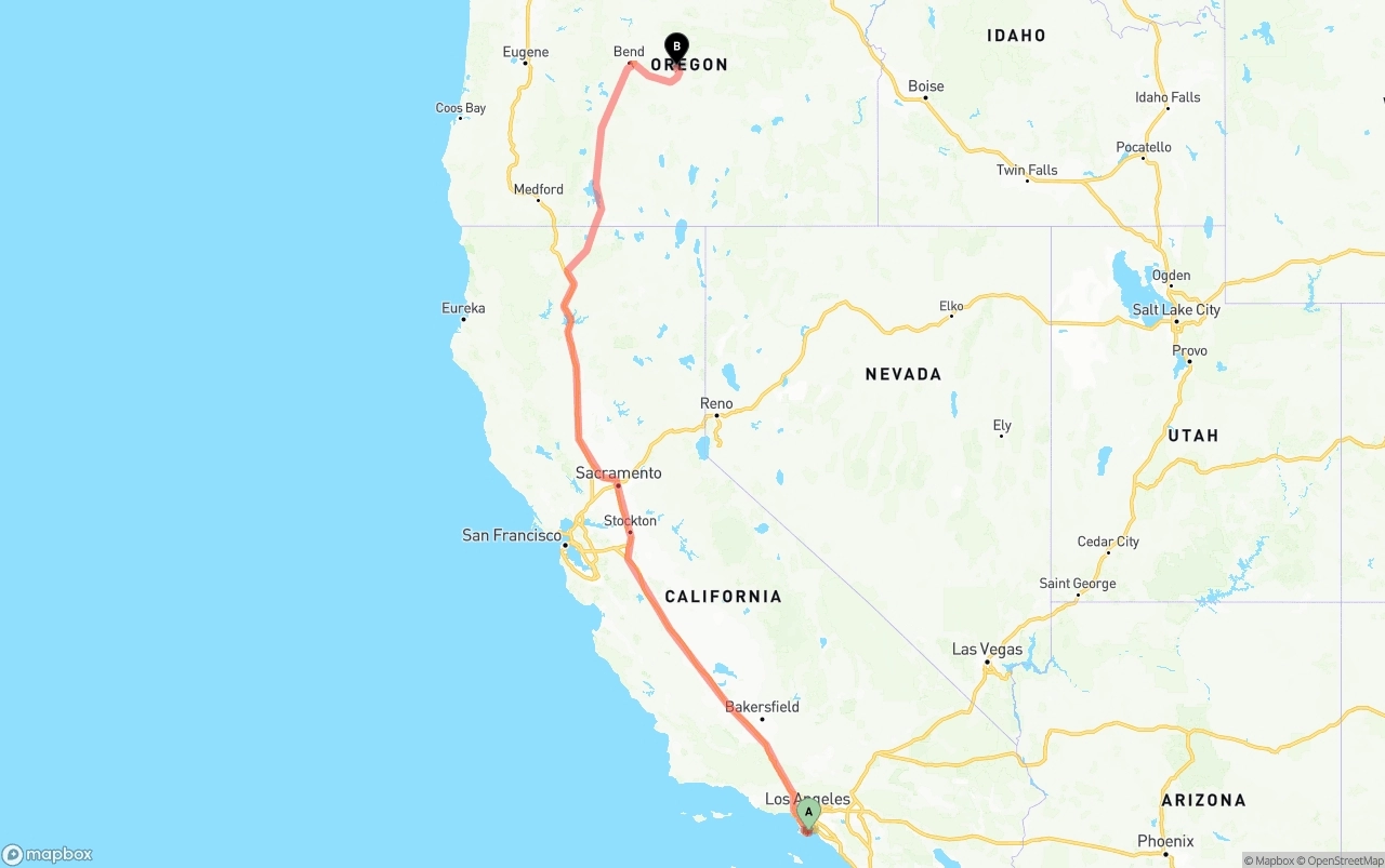 Shipping route from Port of Long Beach to Oregon