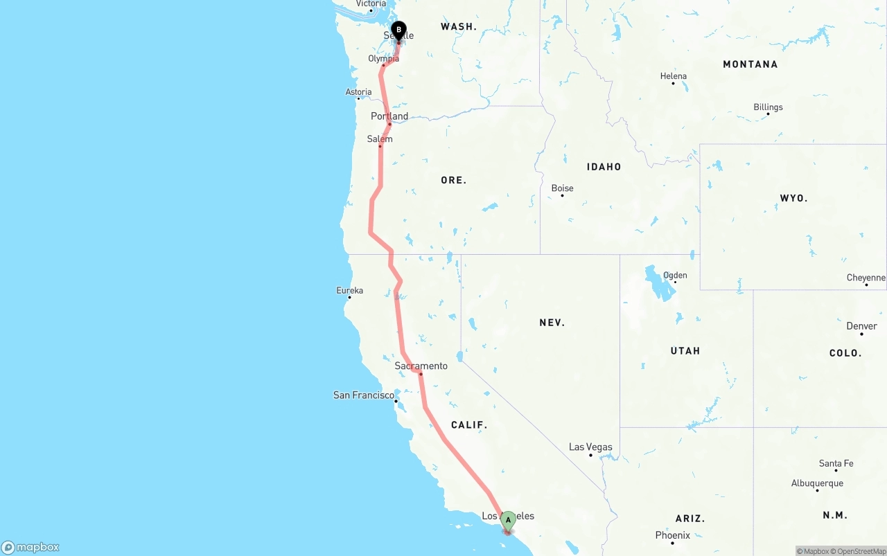 Shipping route from Port of Long Beach to Seattle