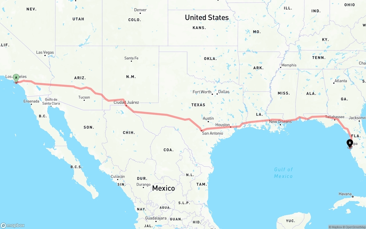 Shipping route from Port of Long Beach to St. Petersburg
