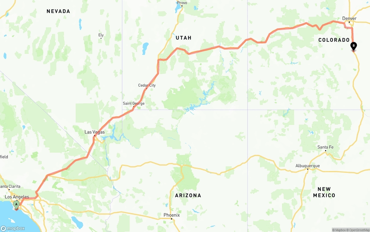 Shipping route from Port of Los Angeles to Colorado Springs