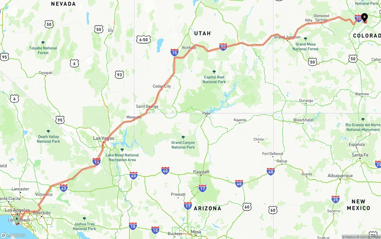 Shipping route from Port of Los Angeles to Colorado