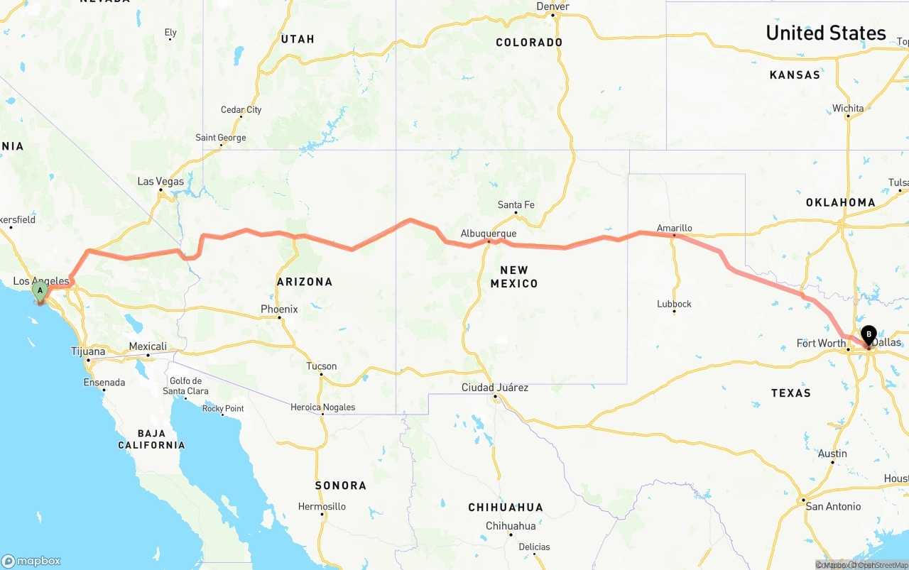 Shipping route from Port of Los Angeles to Dallas