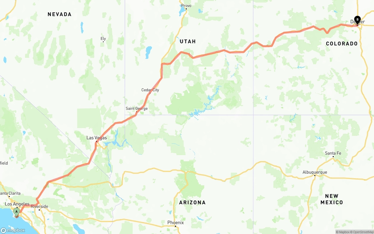 Shipping route from Port of Los Angeles to Denver