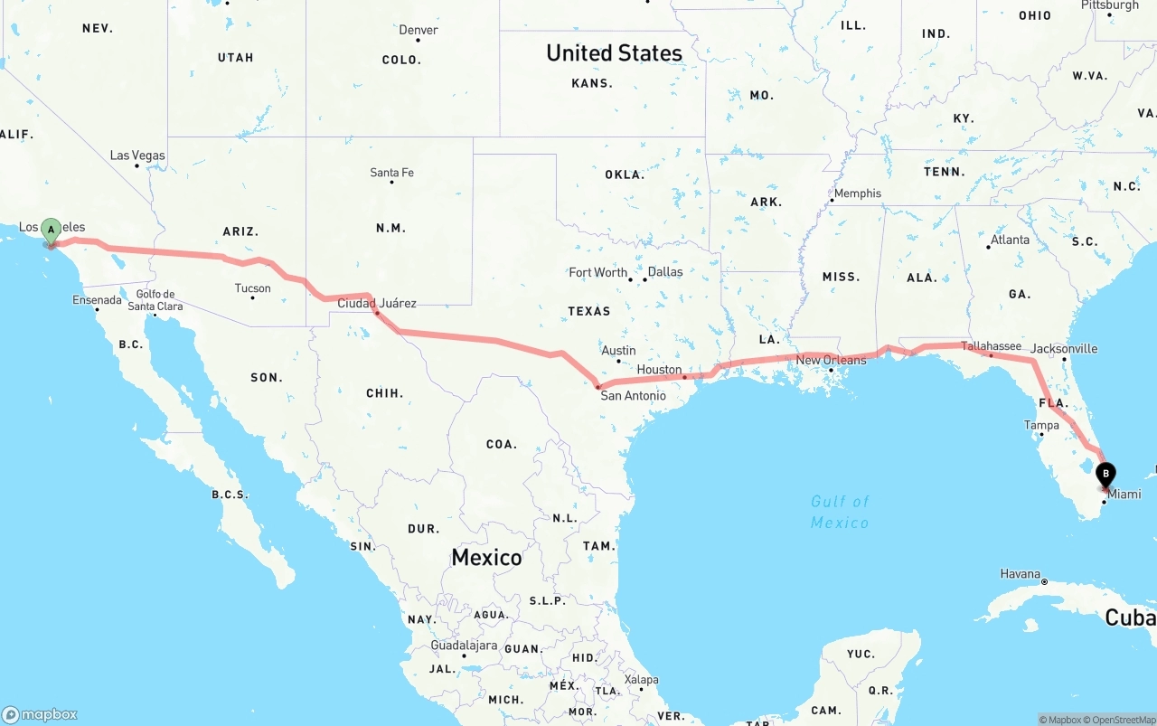 Shipping route from Port of Los Angeles to Ft. Lauderdale