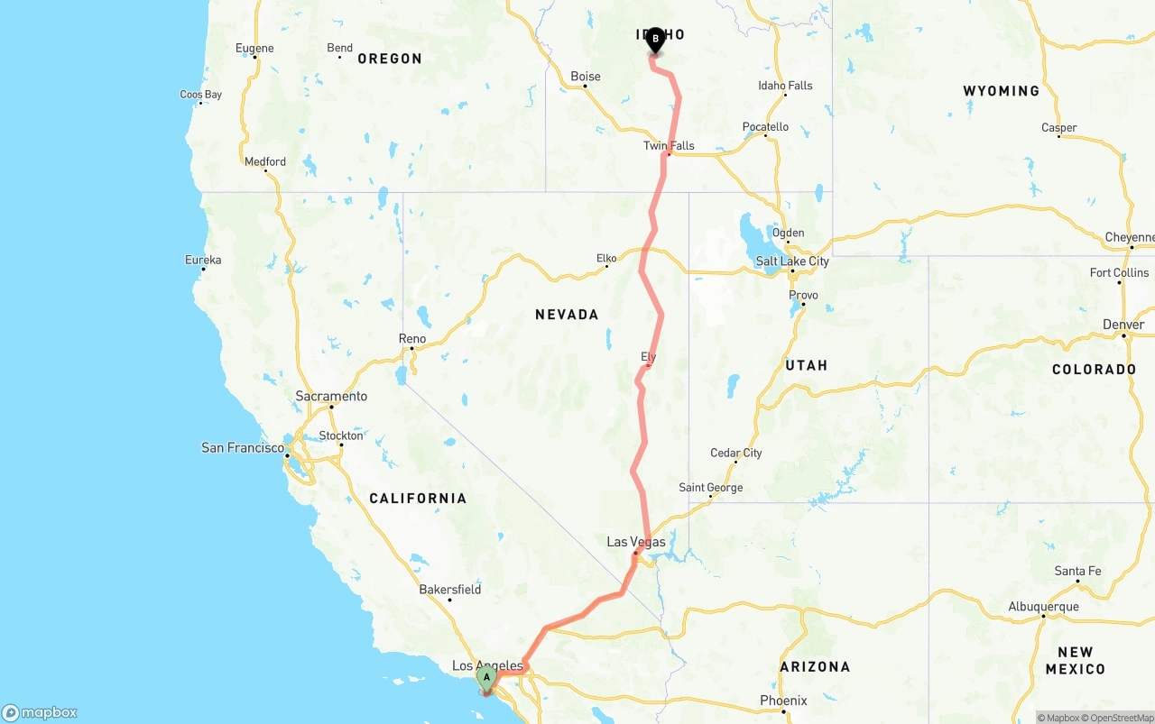 Shipping route from Port of Los Angeles to Idaho