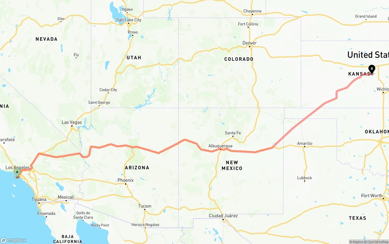 Shipping route from Port of Los Angeles to Kansas