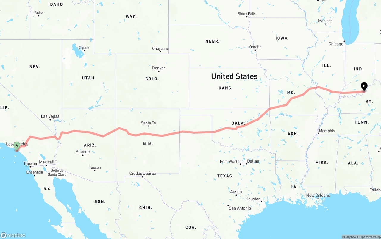 Shipping route from Port of Los Angeles to Louisville