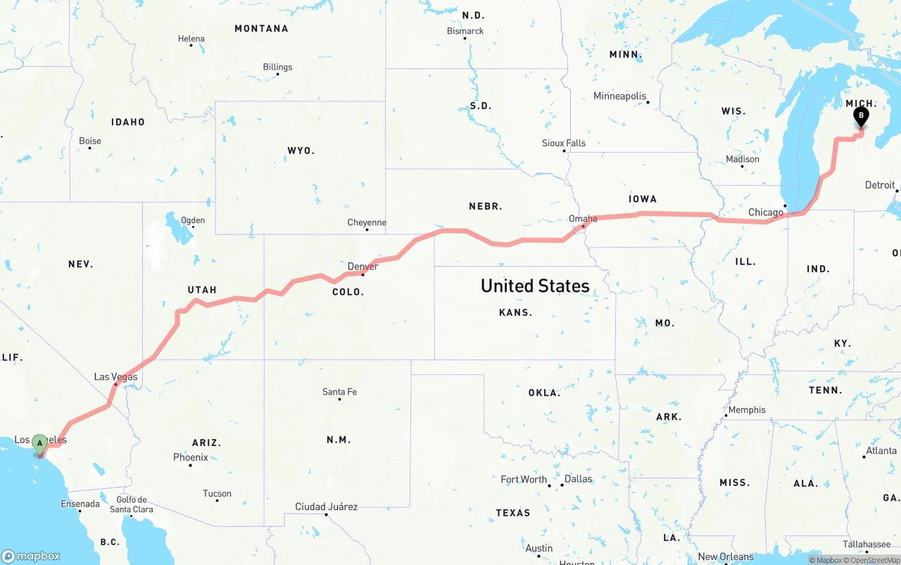 Shipping route from Port of Los Angeles to Michigan