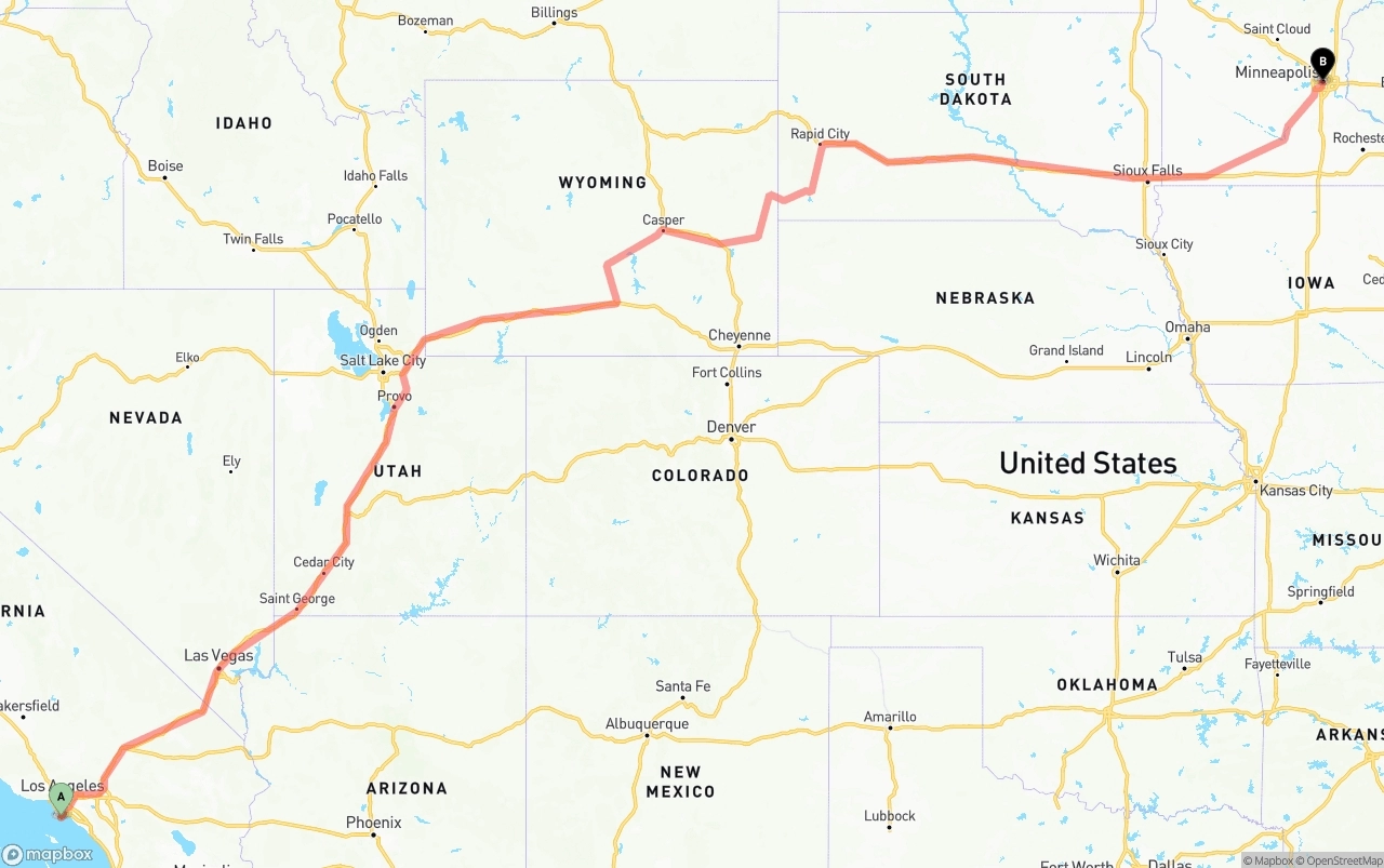 Shipping route from Port of Los Angeles to Minneapolis