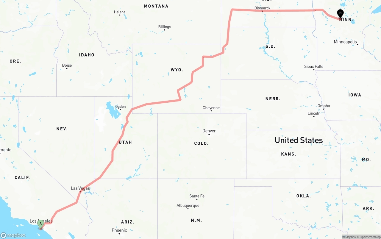 Shipping route from Port of Los Angeles to Minnesota