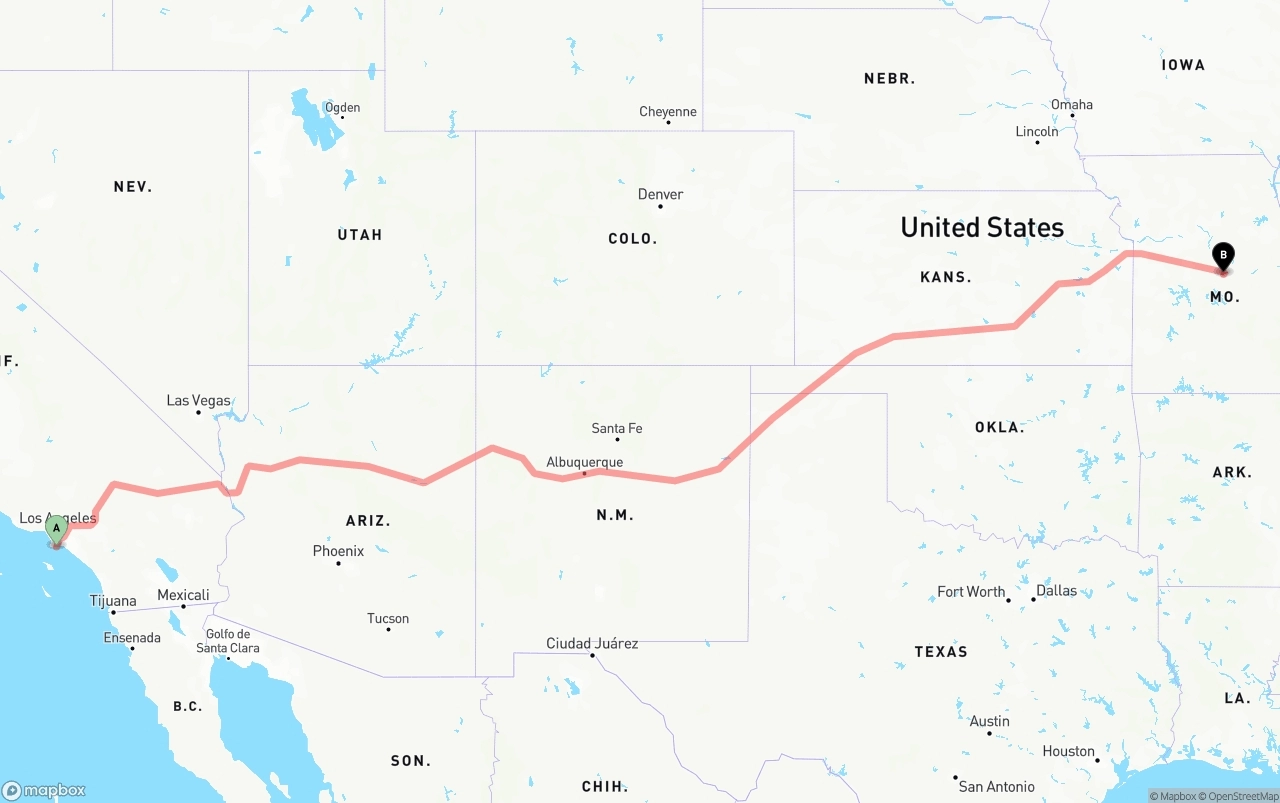 Shipping route from Port of Los Angeles to Missouri