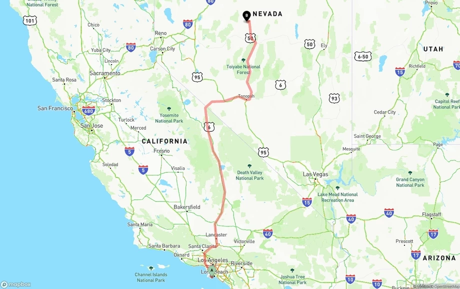 Port of Los Angeles to Nevada freight shipping route map