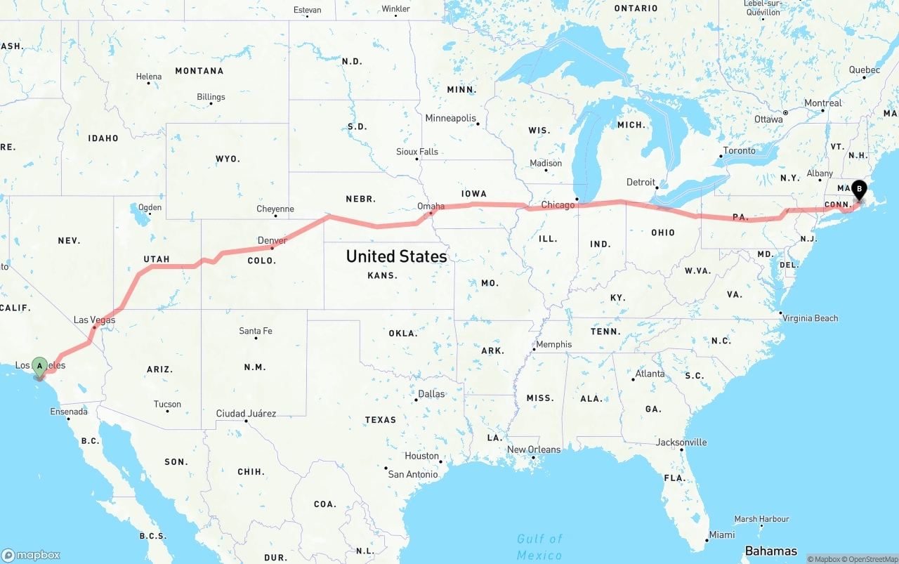 Shipping route from Port of Los Angeles to Rhode Island