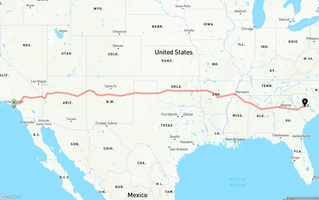 Shipping route from Port of Los Angeles to South Carolina