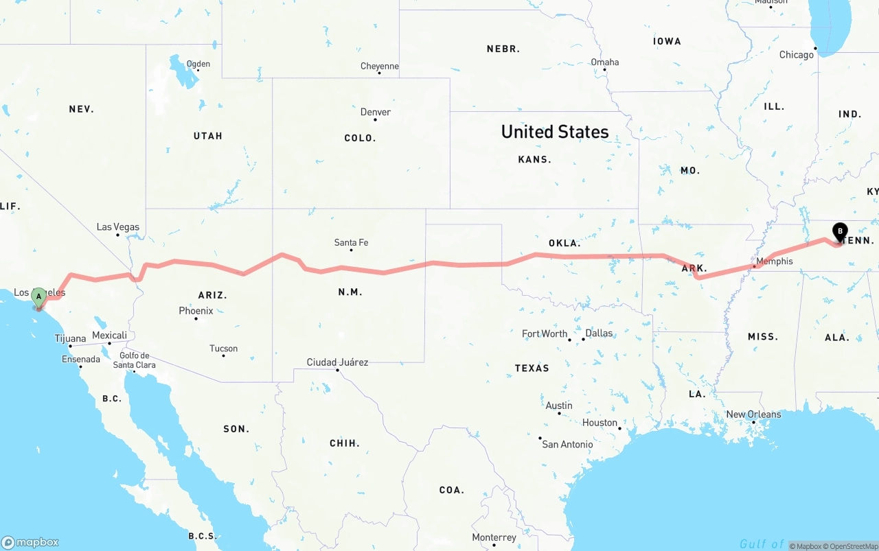 Shipping route from Port of Los Angeles to Tennessee