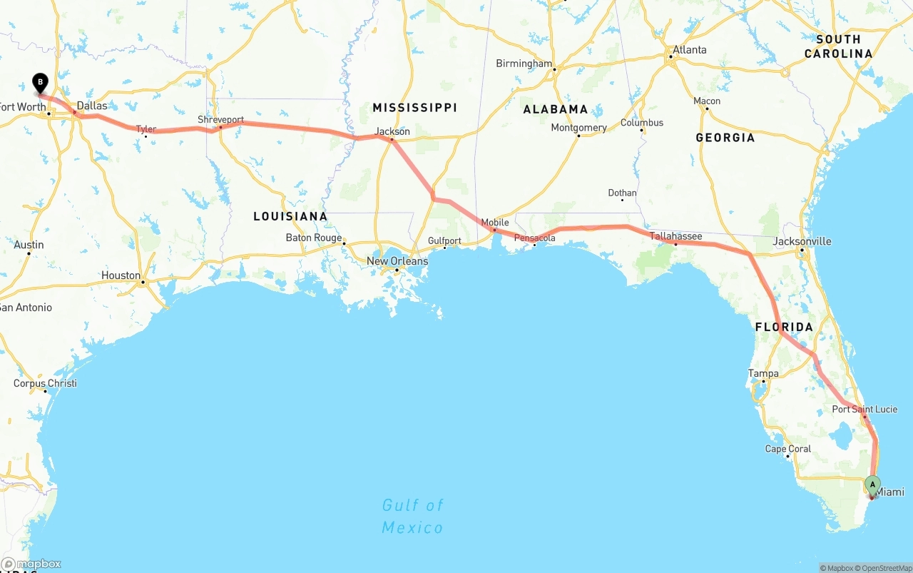 Shipping route from Port of Miami to Aurora