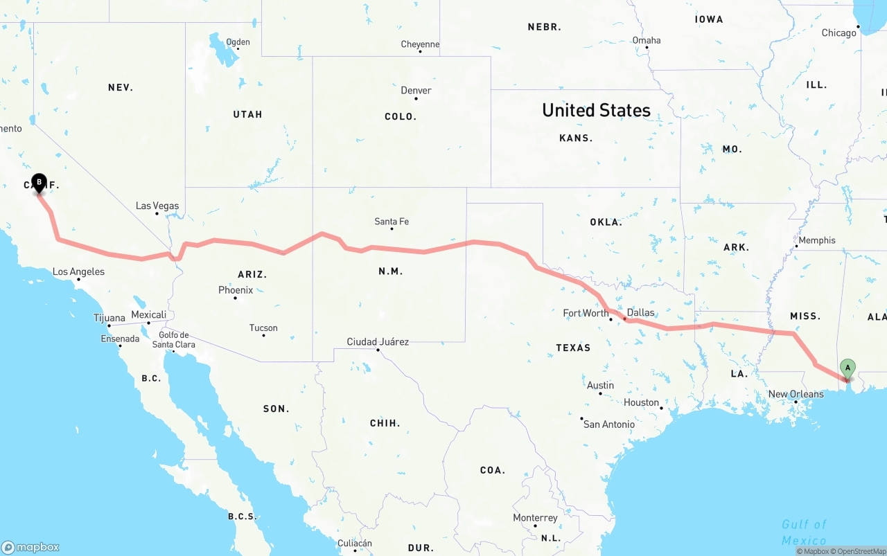 Shipping route from Port of Mobile to Fresno