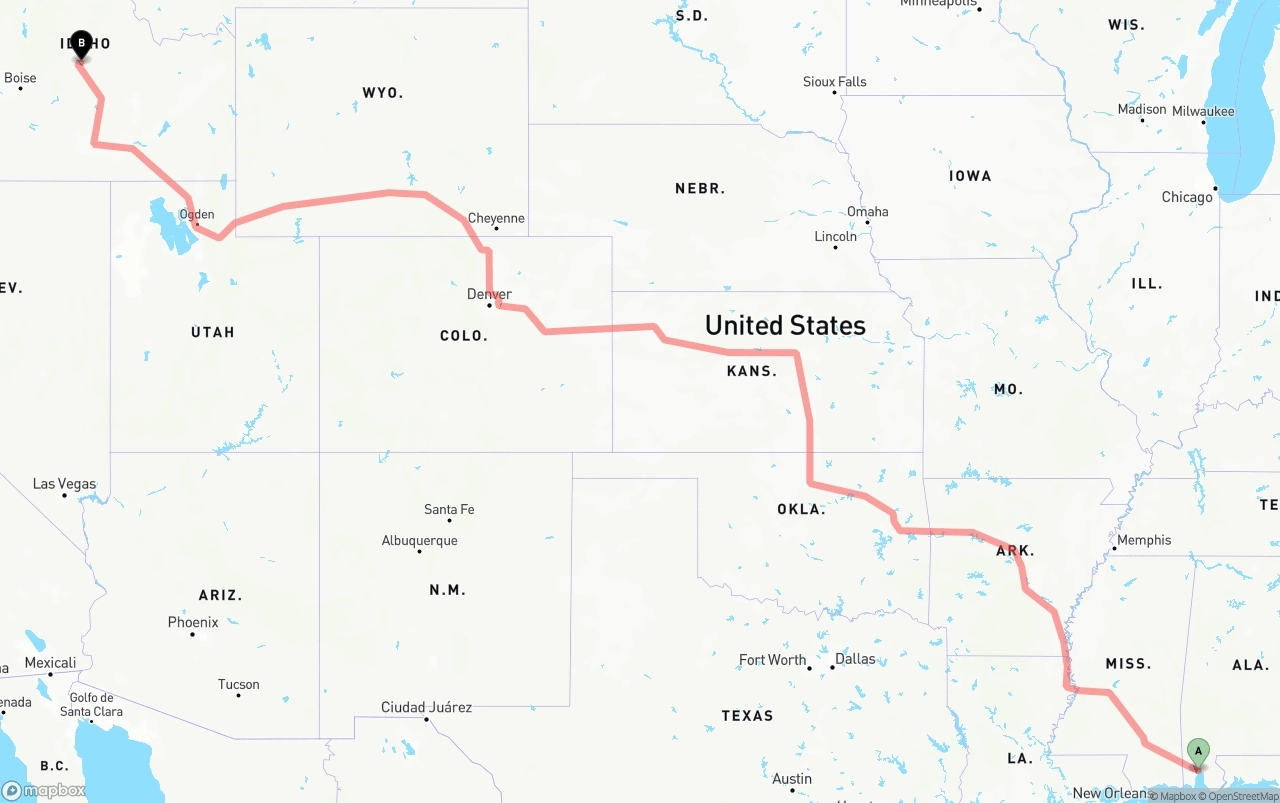 Shipping route from Port of Mobile to Idaho