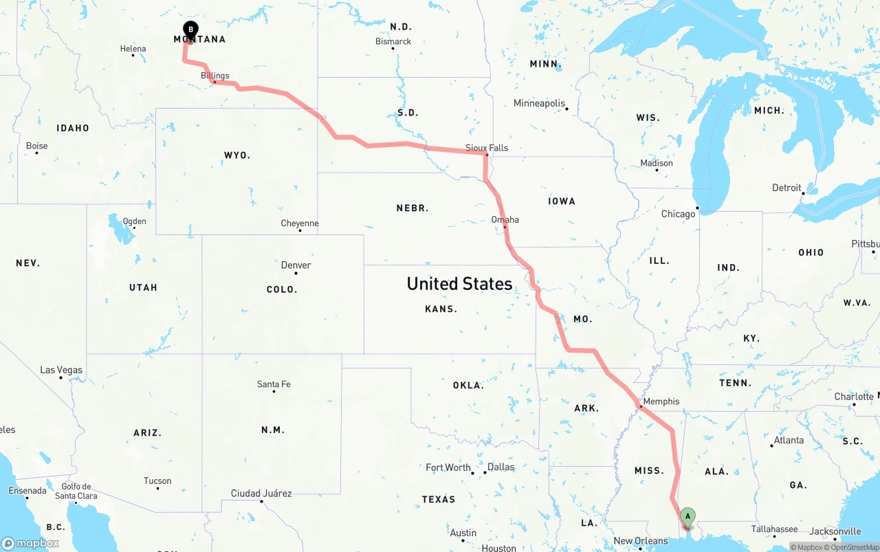 Shipping route from Port of Mobile to Montana