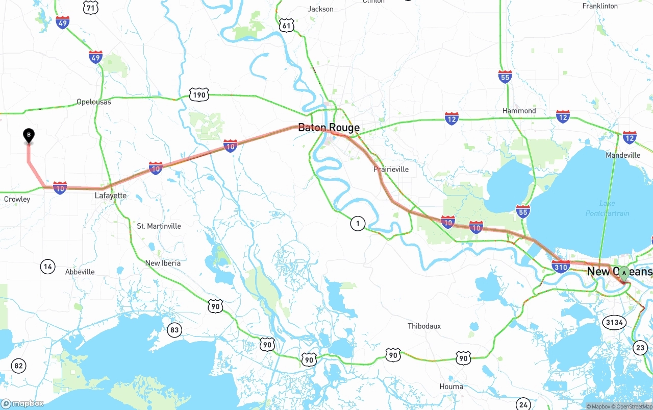 Shipping route from Port of New Orleans to Louisiana