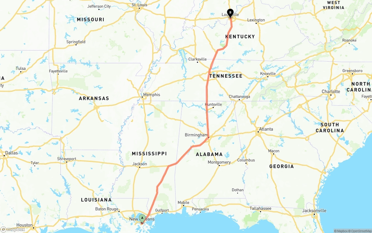 Shipping route from Port of New Orleans to Louisville