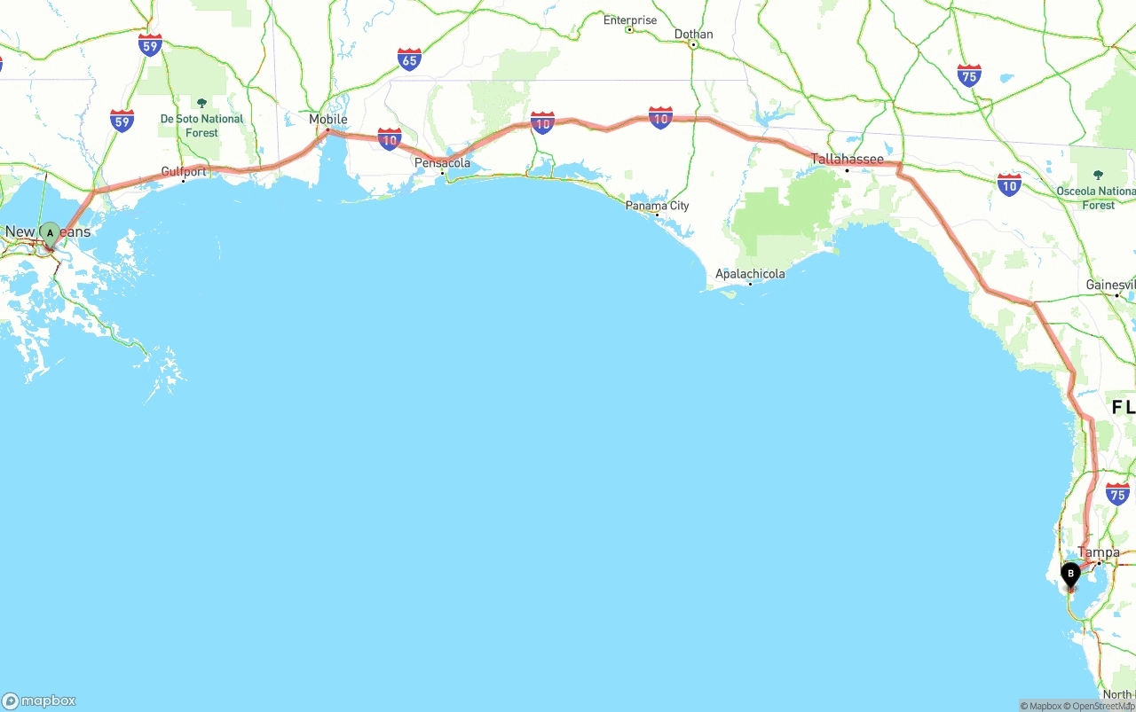 Shipping route from Port of New Orleans to St. Petersburg