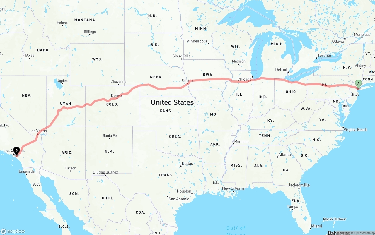 Shipping route from Port of New York to Anaheim