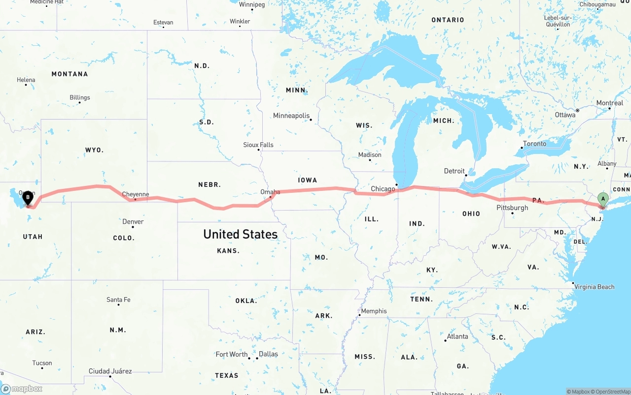 Shipping route from Port of New York to Salt Lake City