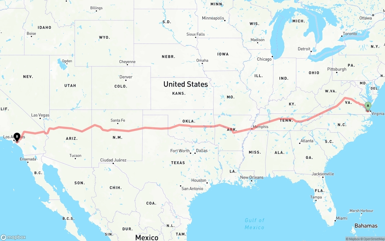 Shipping route from Port of Norfolk to Anaheim