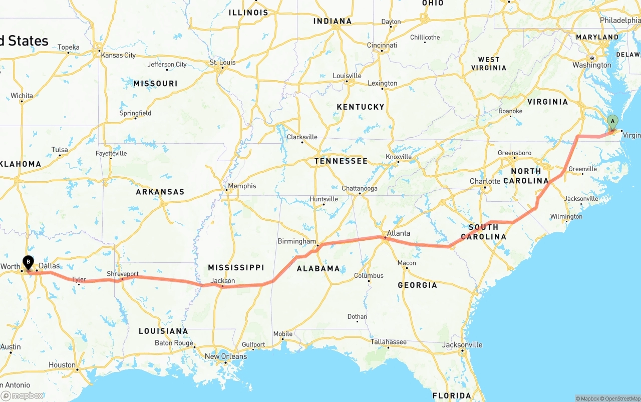 Shipping route from Port of Norfolk to Arlington