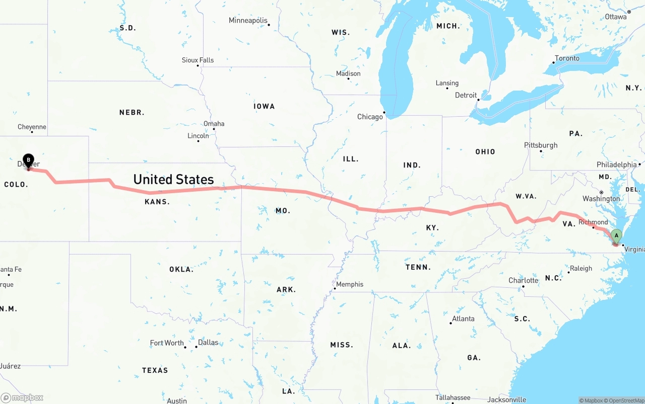Shipping route from Port of Norfolk to Denver
