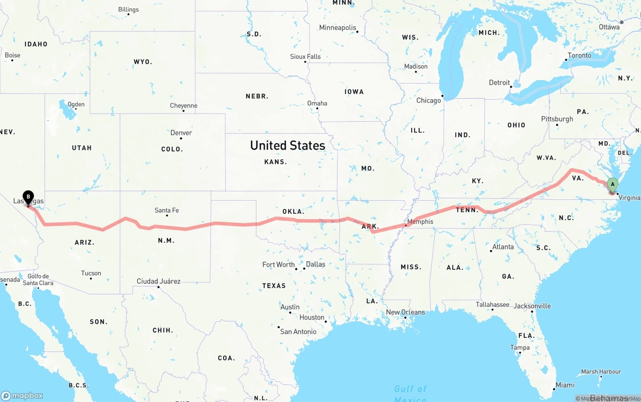 Shipping route from Port of Norfolk to Las Vegas