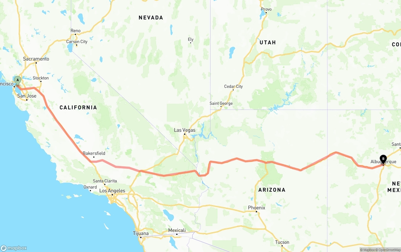 Shipping route from Port of Oakland to Albuquerque