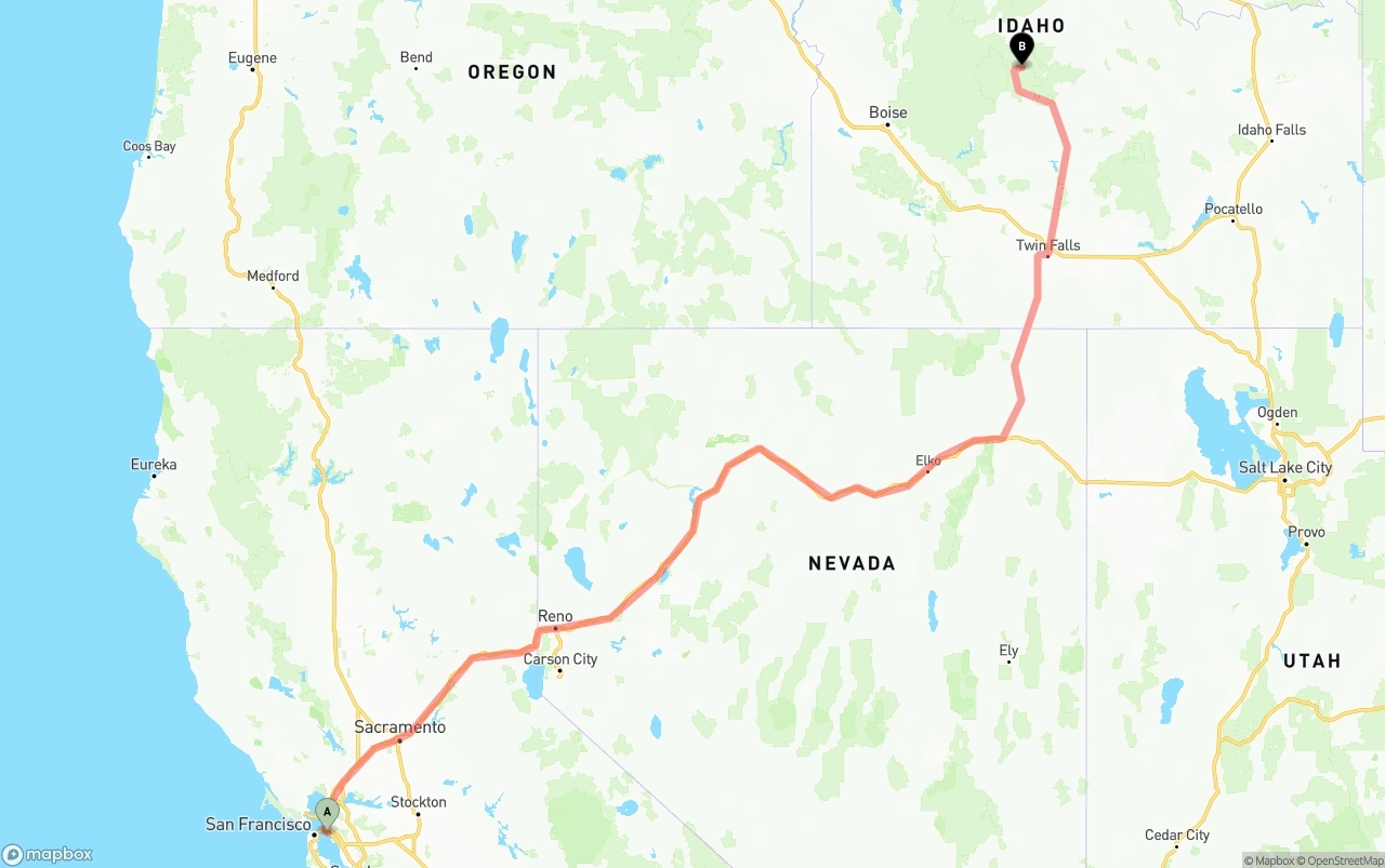 Shipping route from Port of Oakland to Idaho