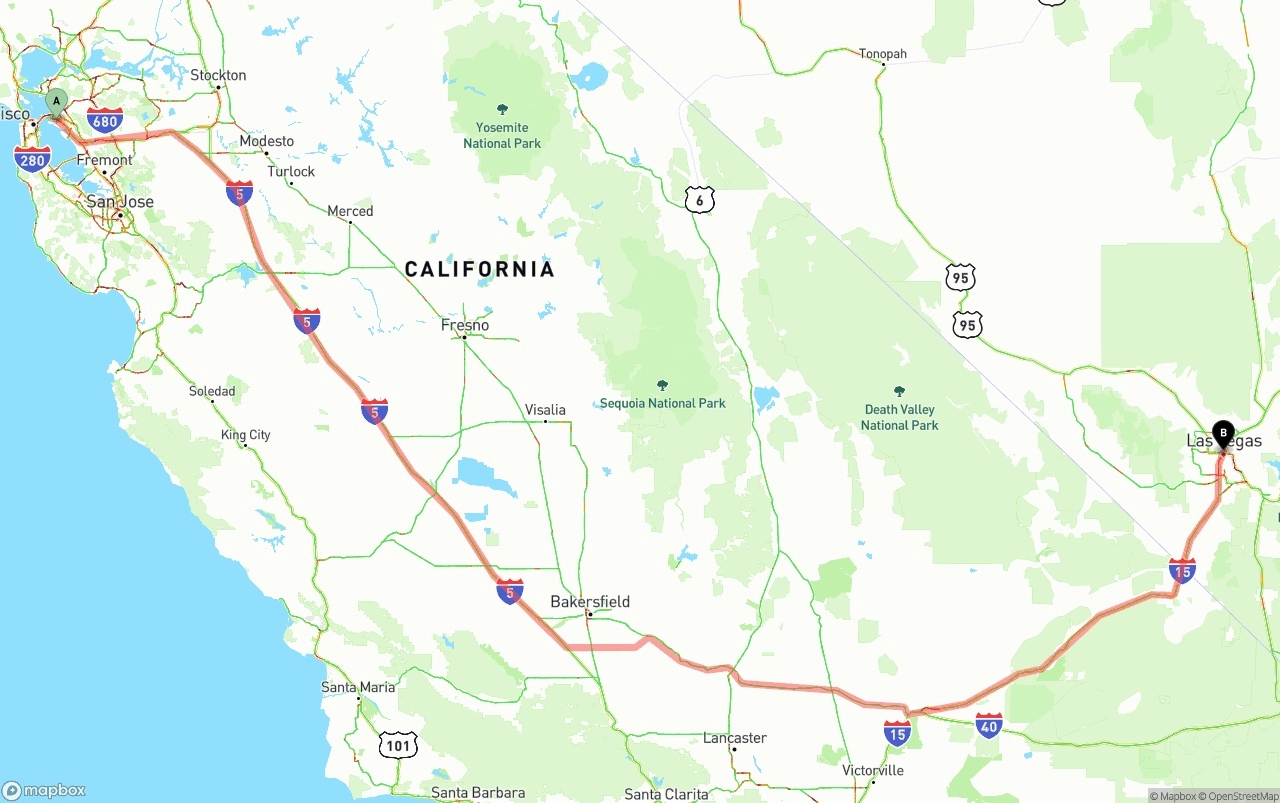 Shipping route from Port of Oakland to Las Vegas