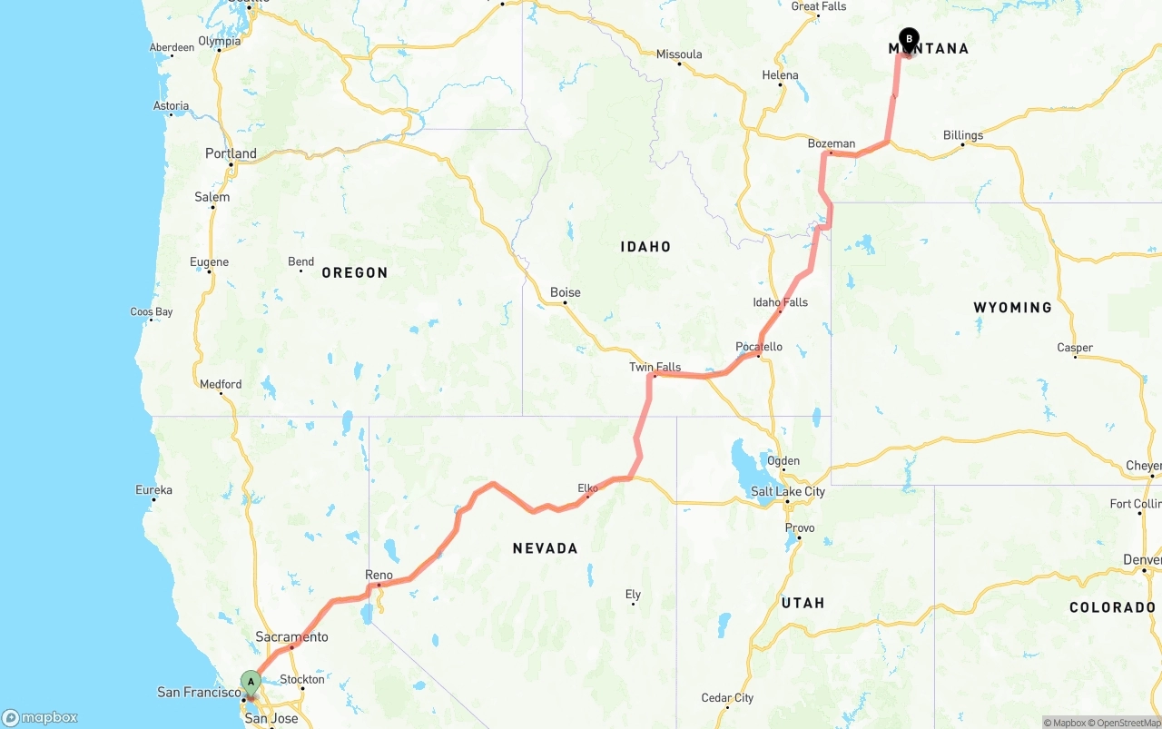 Shipping route from Port of Oakland to Montana