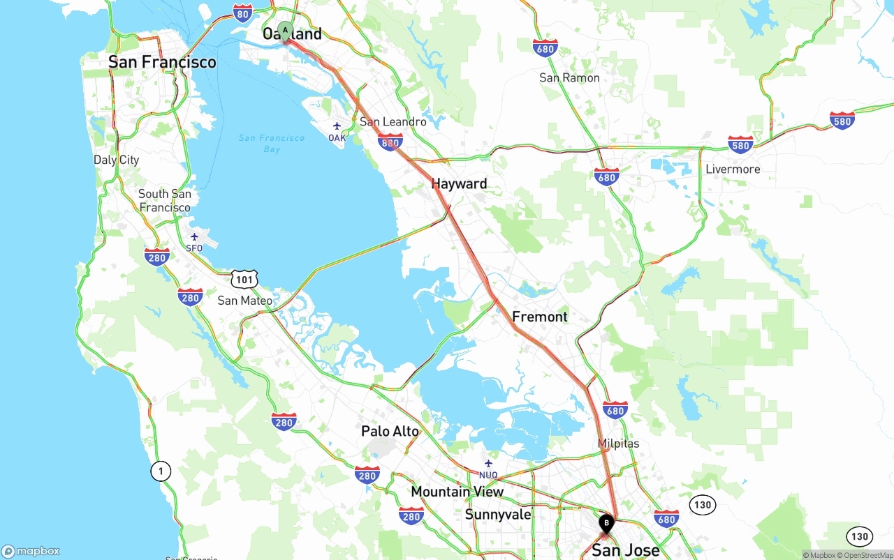 Shipping route from Port of Oakland to San Jose