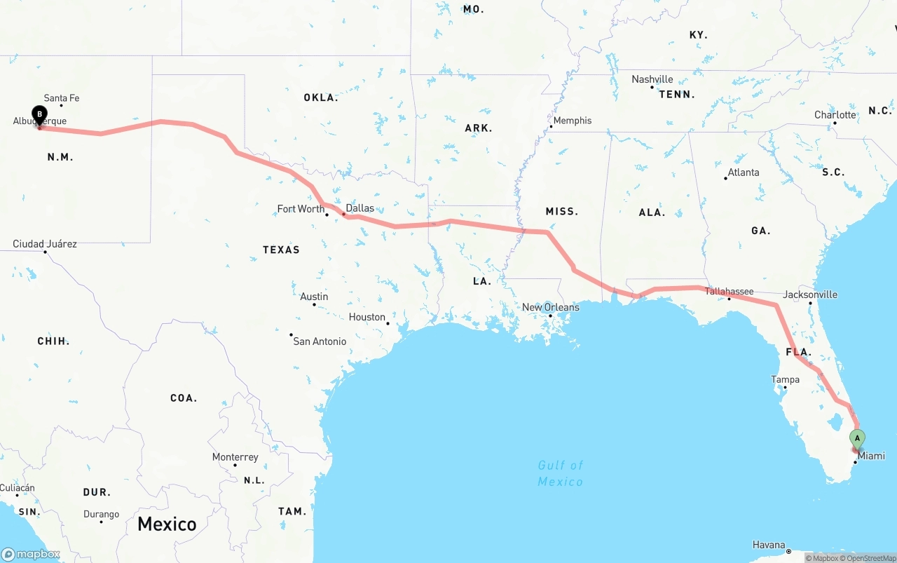 Shipping route from Port of Port Everglades to Albuquerque