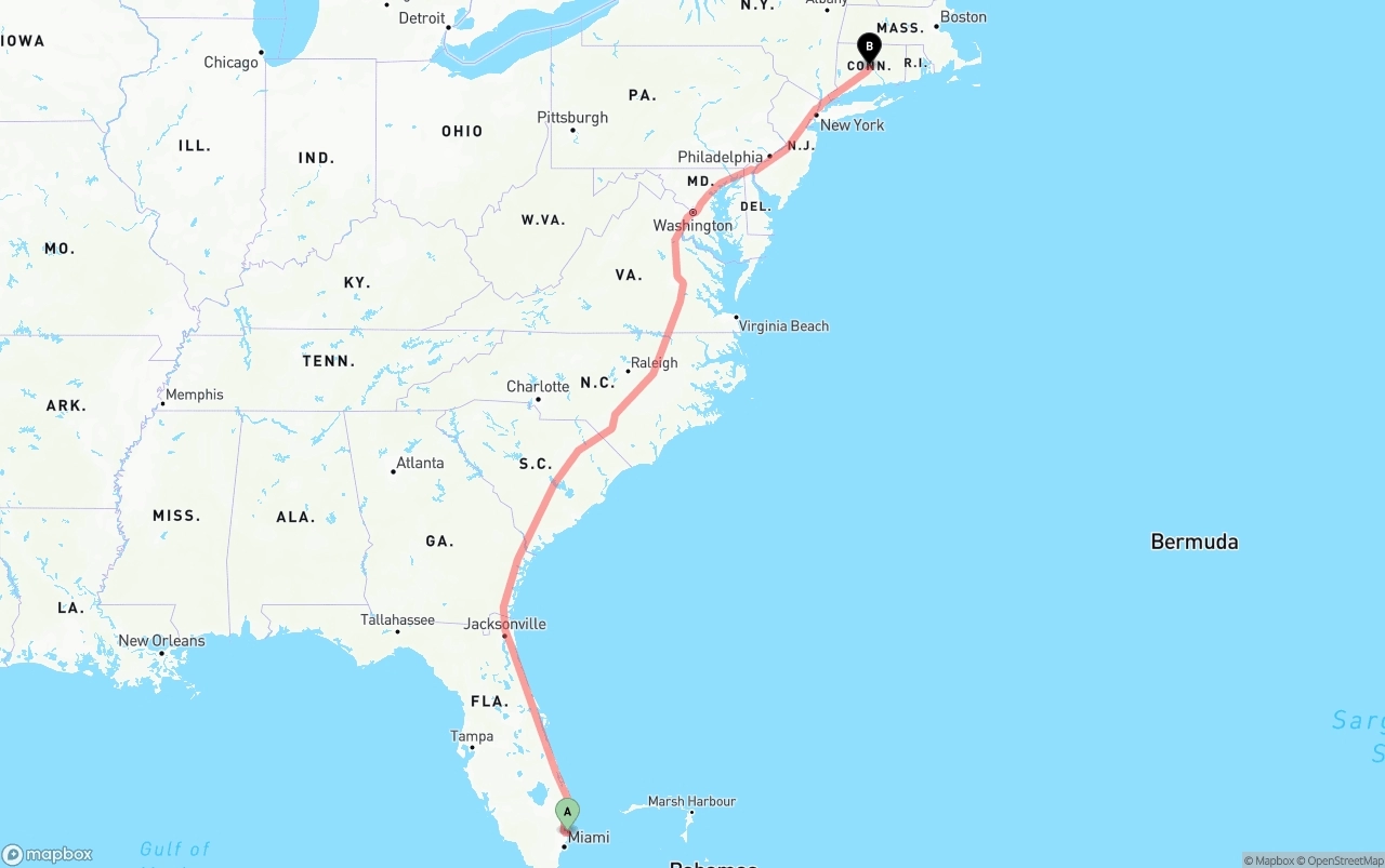 Shipping route from Port of Port Everglades to Connecticut