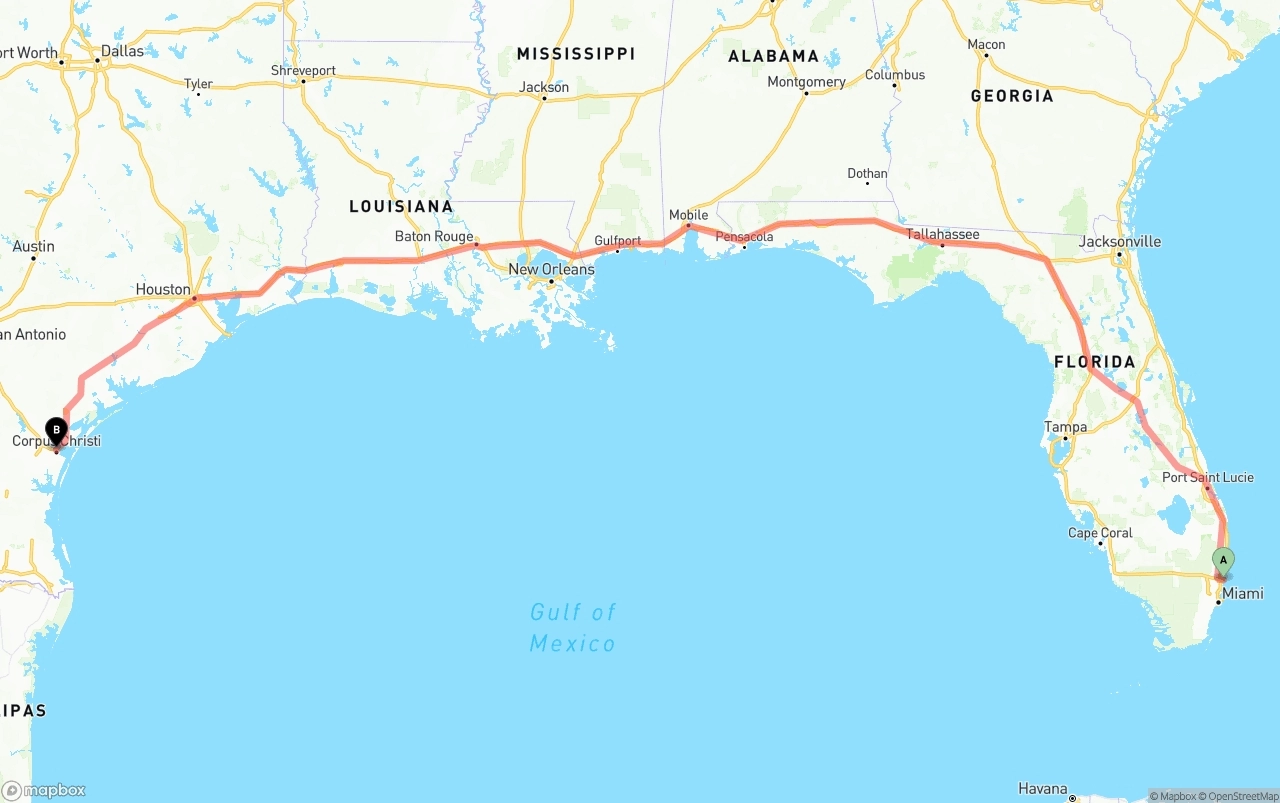 Shipping route from Port of Port Everglades to Corpus Christi